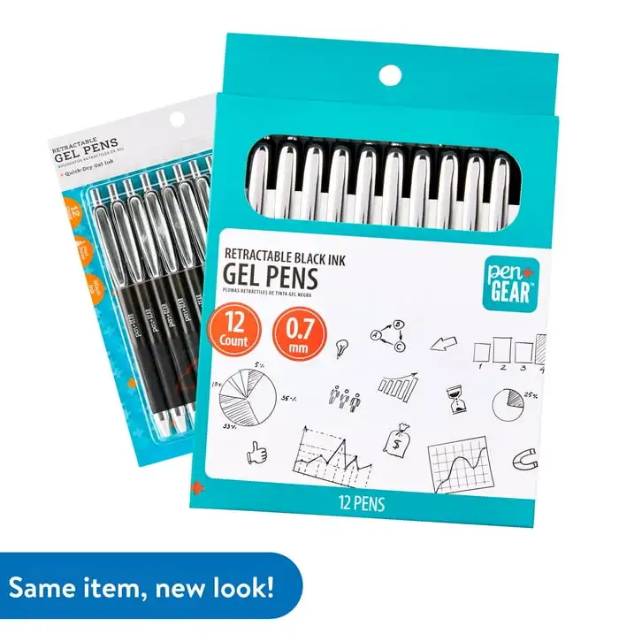 Pen+Gear Retractable Gel Ink Pens, Medium point, 0.7mm, Black Ink, 12 Count