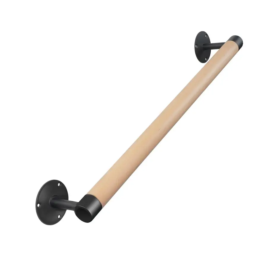 

Wood Hand Railing for Stairs Wooden Handrails for Outdoor Steps, Staircase Handrail W s Black Metal Brackets, Banister Deck Rail