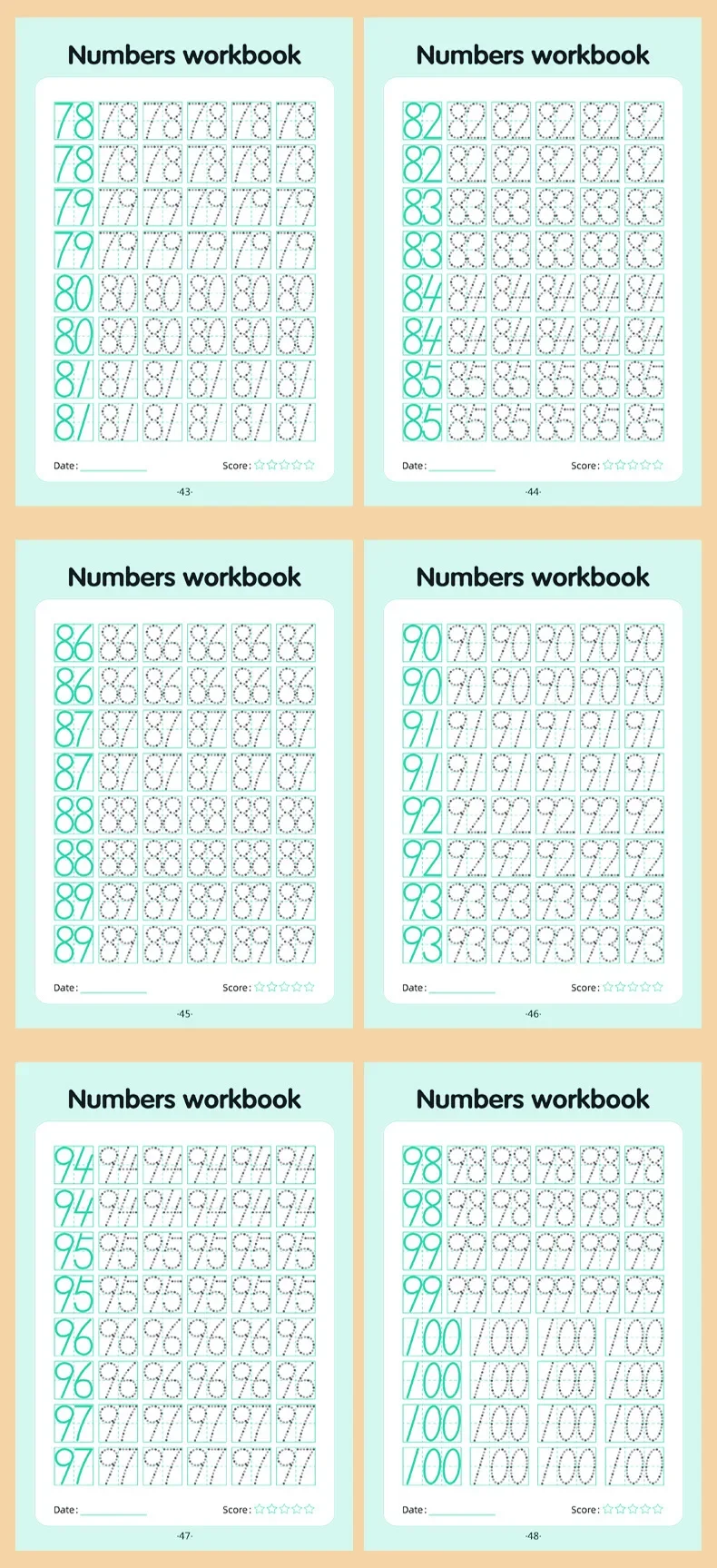 0–100 Übungsbuch zum Schreiben lernen, Punktmatrix, Kopieren von Kalligraphie, Übungsbüchern, digitale Übungsnotizen mit rotem Strich und Stiftkontrolle – Detail 8