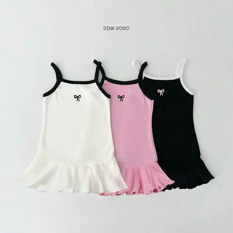 Girls Suspender Dress Summer Cute Sweet Strap Square Collar Bow Print Dresses for Girls Korean Style Tank Tops Sundress Casual