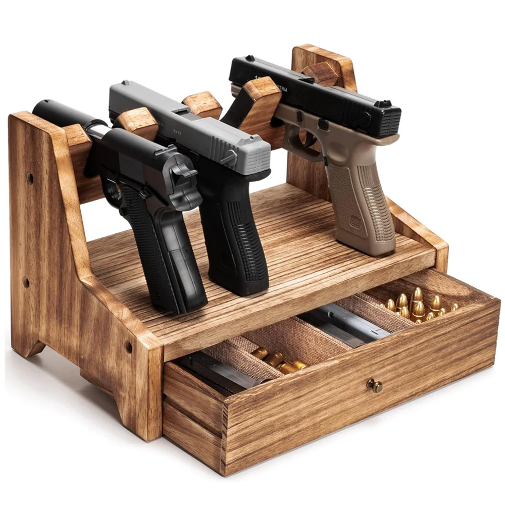 Estante para pistola con 4 ranuras, soporte seguro para pistola de madera, accesorios para gabinete de armas, organizador para Glock G17 G19 G22 G43X