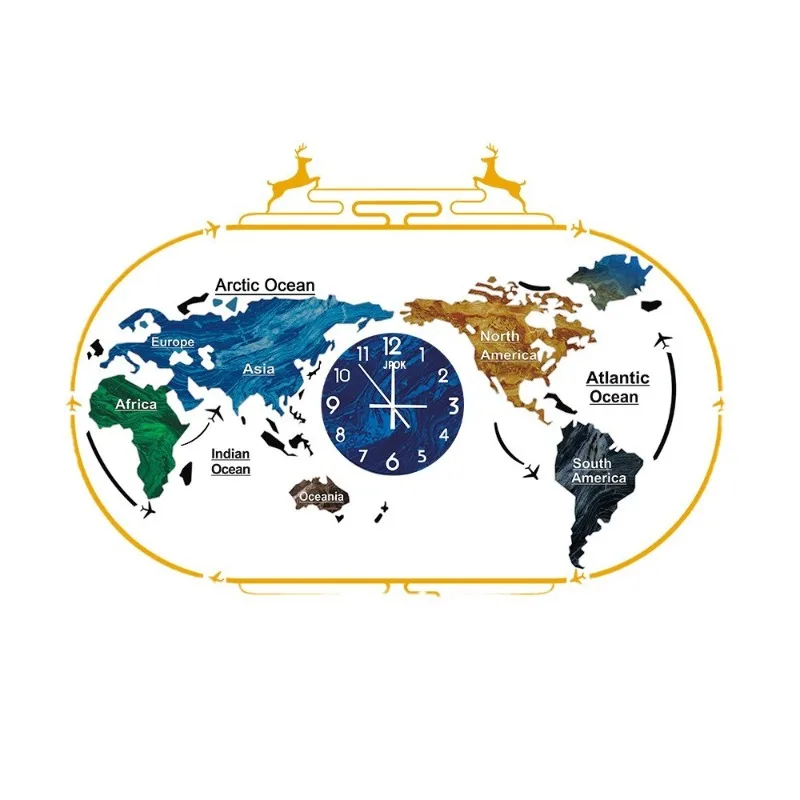 World map Clocks Wall clock Living room Modern simple home decoration