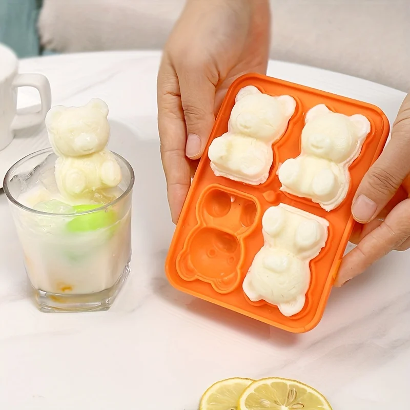 1/3PC Cute Teddy Bear Flexible Silicone Ice Cube Tray Food Grade Mold for Freezer Kitchen Home Ice Maker Tool