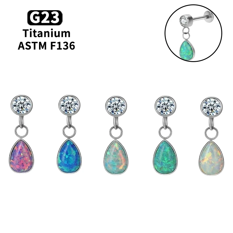 

G23 Titanium Jelly Opal Stud Earrings Piercing 16G Internal Thread Labret Tragus Helix Cartilage Flat Back Earrings Body Jewelry