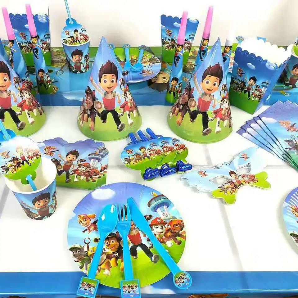 123PCS PAW Patrol Birthday Party Decor Disposable Tableware Set Cup Plate Tablecloth Background Balloon Baby Shower Gift Supplie