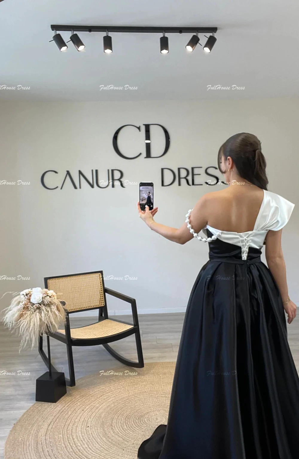 Custom Made Elegant One Shoulder Pleated A-line Floor Length Pearls Evening Dress Backless Party Dress with Court for Women