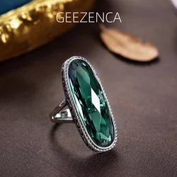 925 Sterling Silver Green Crystal Smoky Quartz Women's Ring K-pop Trendy Big Resizable Gemstone Rings Fine Jewelry Gift Party