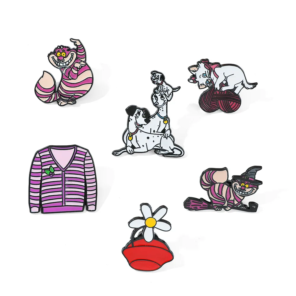 

1 Set Creative Anime Brooch Fashion Disney Marie Cheshire Cat Dalmatian Metal Badge Jewelry Clothing Backpack Accessories Gift