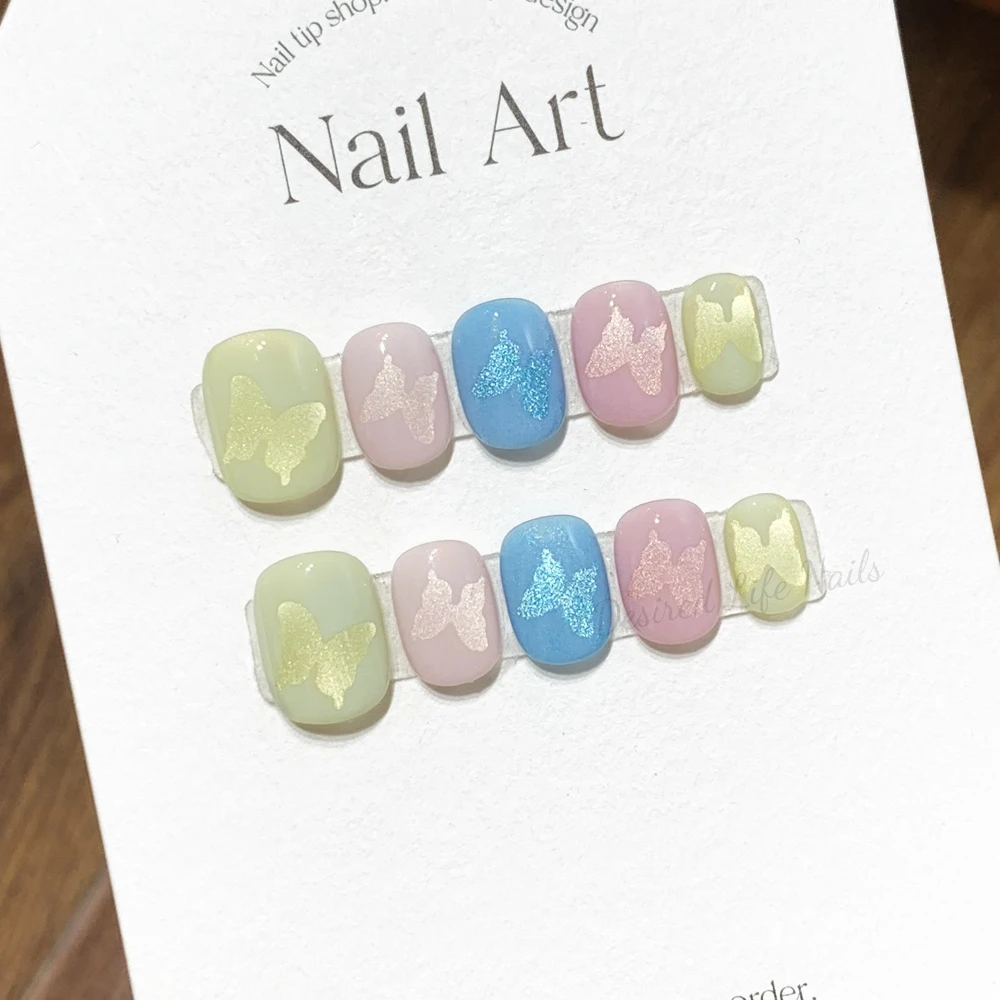 

Handmade Short Press on Nails Korean Cute Design Reusable Adhesive False Nails Artifical Nail Tips Manicure Desired Life Store