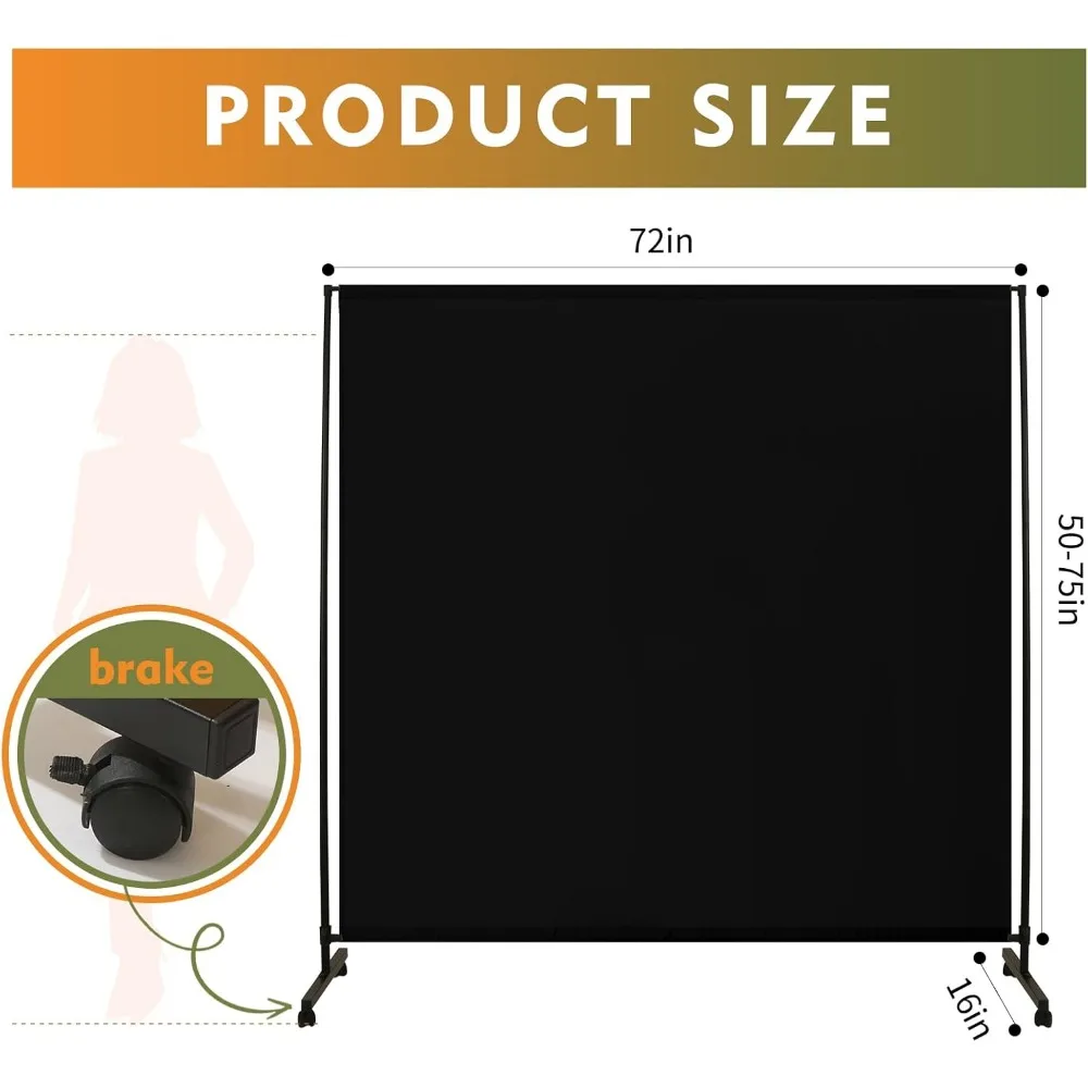 72x72 Inch Privacy Room Divider with Lockable Wheels, Adjustable Height for Home Office Classroom, Easy Move Secure