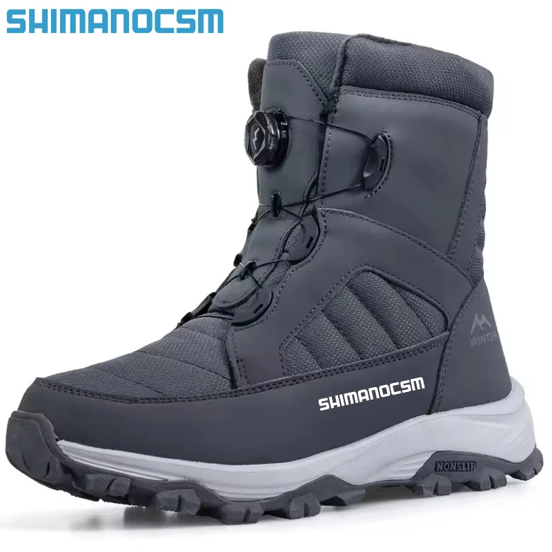 

Shimanocsm зимние мужские зимние ботинки для рыбалки с вращающимися пуговицами, толстые плюшевые хлопковые теплые нескользящие уличные туфли до середины икры