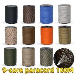100M 550 Standard 9-Core Paracord Rope 4mm Outdoor Parachute Cord Survival Umbrella Tent Lanyard Strap Clothesline