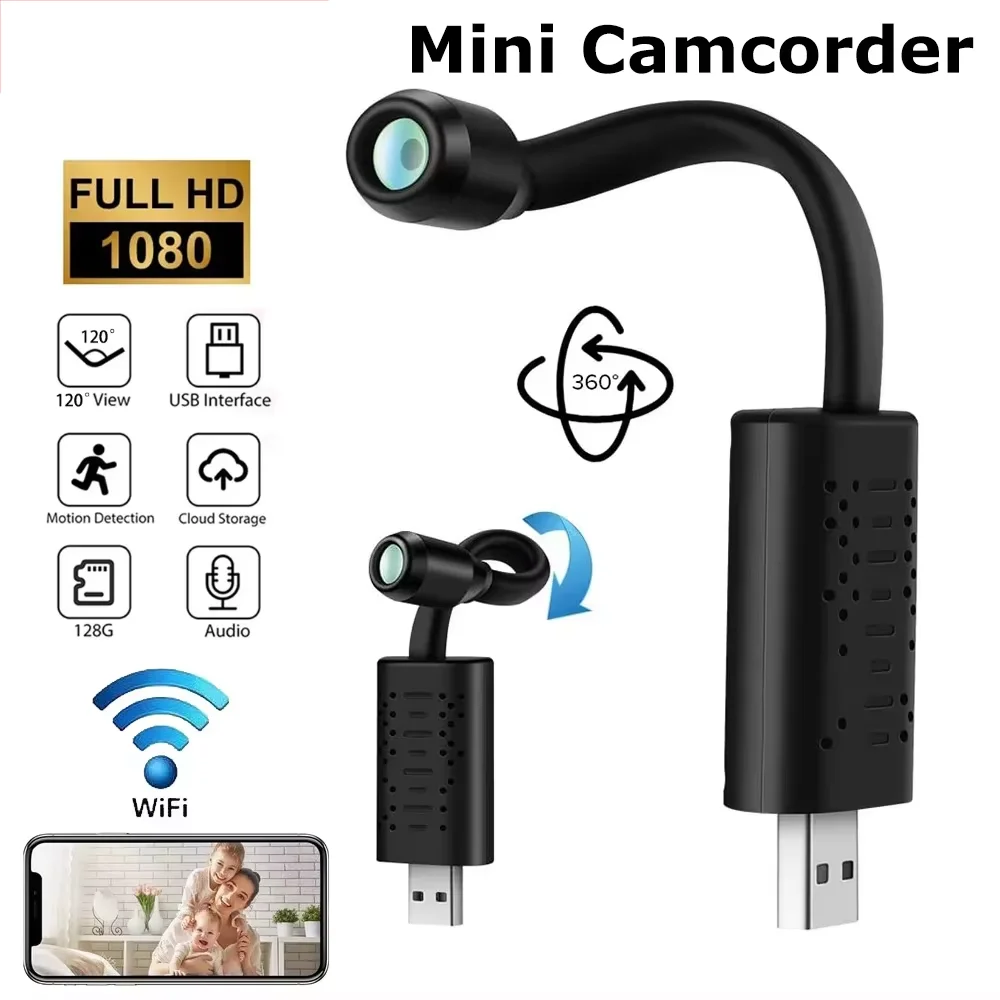 Mini caméra WIFI portable 1080P HD USB sans fil, vision nocturne, détection de mouvement, surveillance, micro caméra, surveillance à distance
