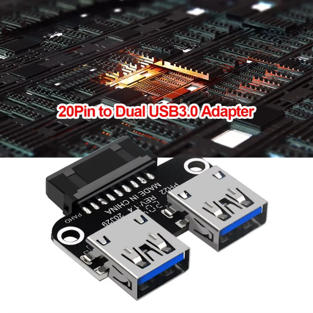 USB3.0 19/20Pin Female to Dual USB 3.0 A Female Adapter Motherboard Internal USB Splitter for Desktop PC DIY Case Expansion