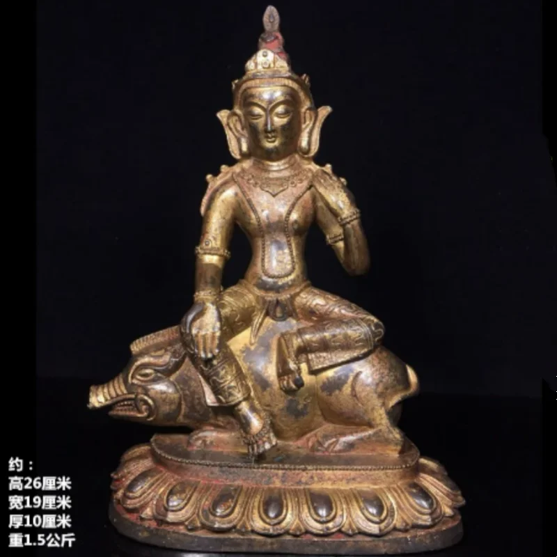 Antique Copper Marici Bodhisattva Statue Home Buddha Hall Desktop Offering Feng Shui Auspicious Decoration Ornament