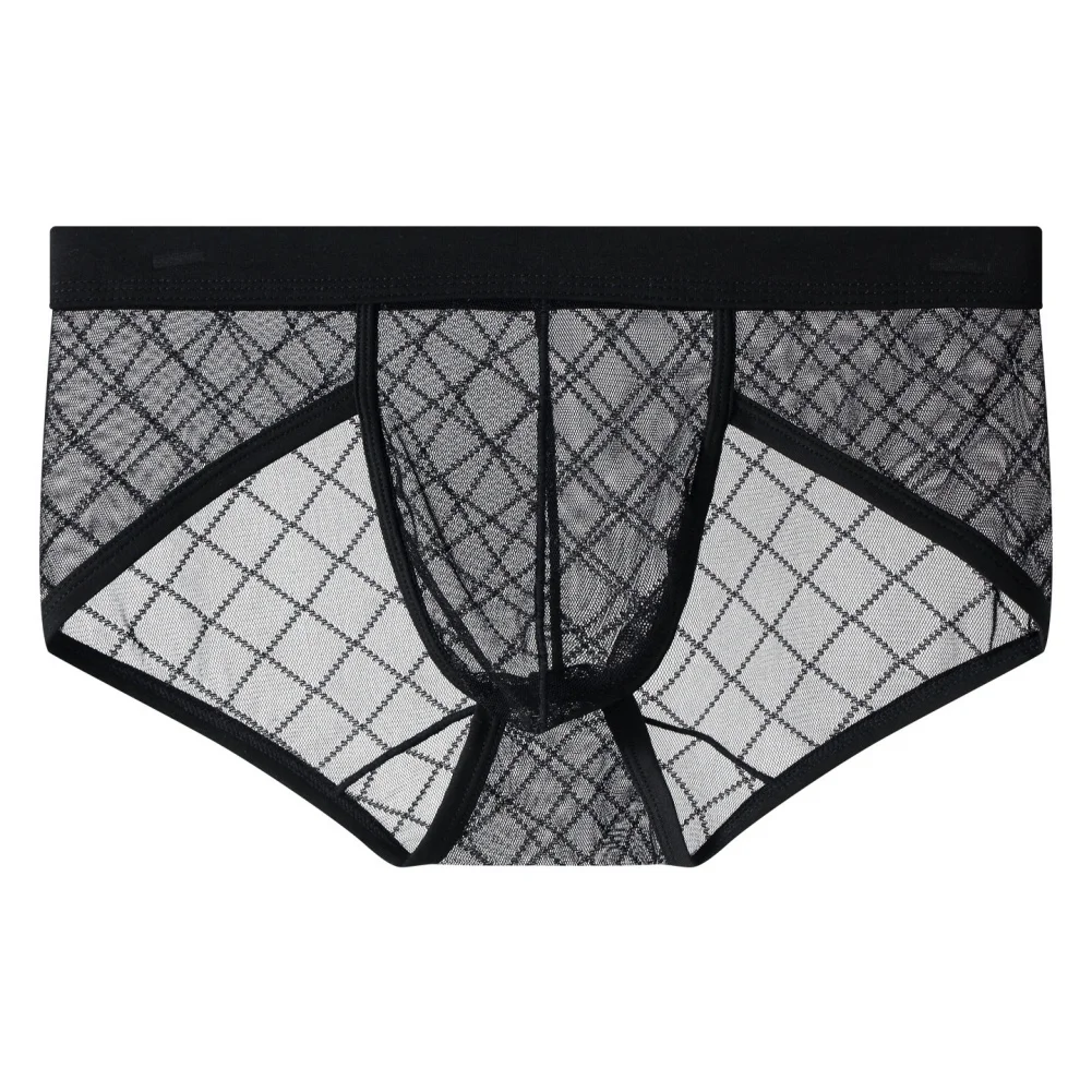 Men's Breathable Mesh Underwear Low Waist Solid Color Transparent Lace Briefs Quick Drying Boyshorts Bulge Pouch Men Underwear