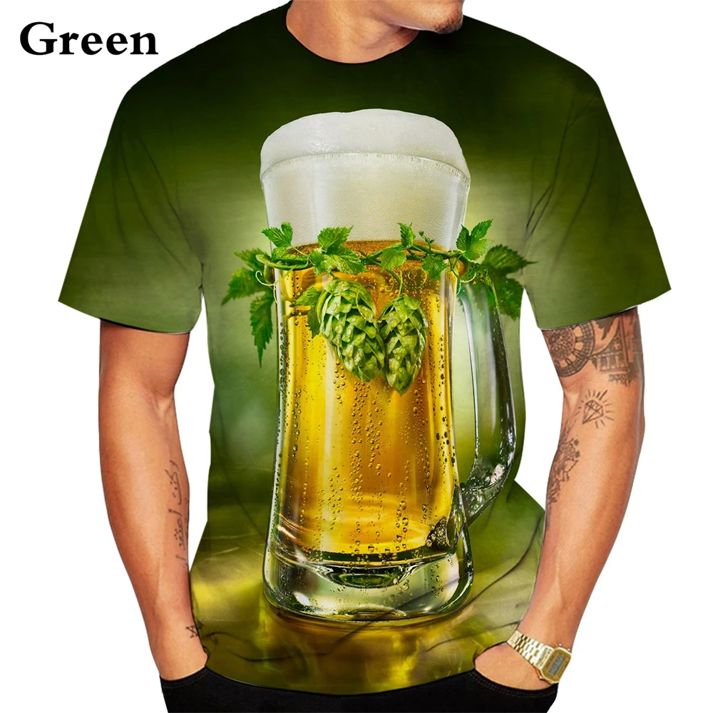 Men's Summer Beer Print Personality Short Sleeve T-Shirt Fashion Casual Tops Trend Crew Neck T-Shirts Oversize Christmas Clothes