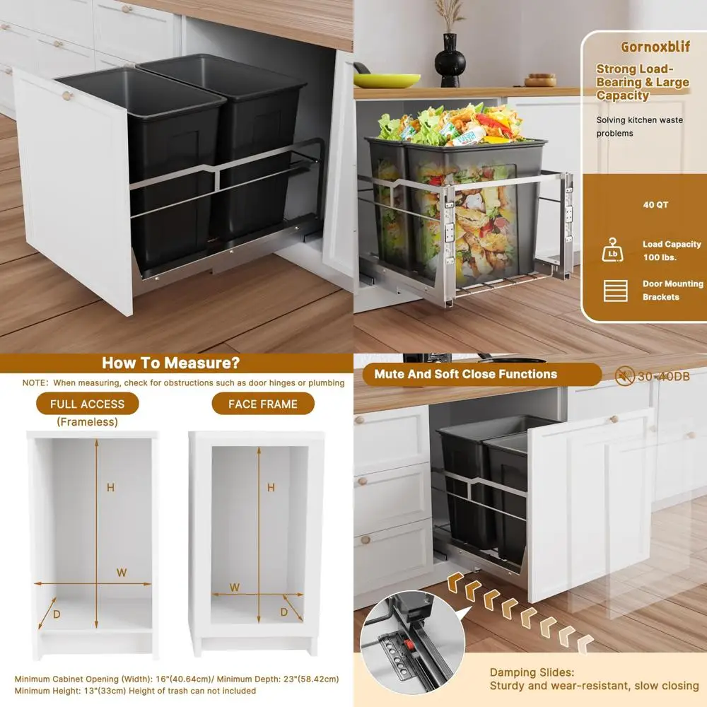 

Heavy-Duty Dual Pull Out Trash Can with Soft-Close Slides, 130 LB Capacity for Kitchen and Garage Under Cabinet Storage