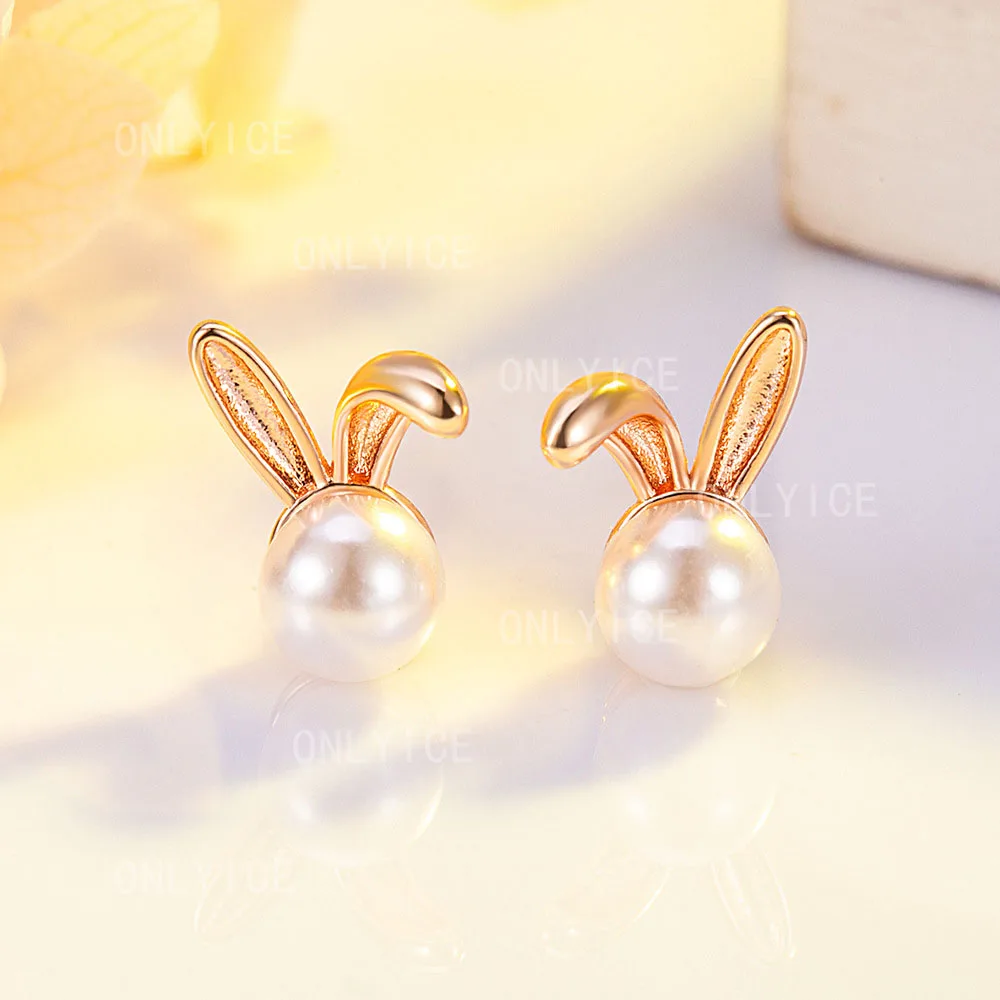 

925 Sterling Silver Rabbit Ears Pearl Stud Earrings For Women Jewelry Fashion Elegant Engagement Wedding Accessories