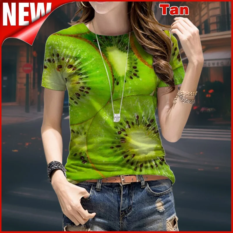 

Summer 2022 New 3D Printing Fruit T-shirt Women Leisure 3D T-shirt Light Green Kiwi Fruit XS-5XL