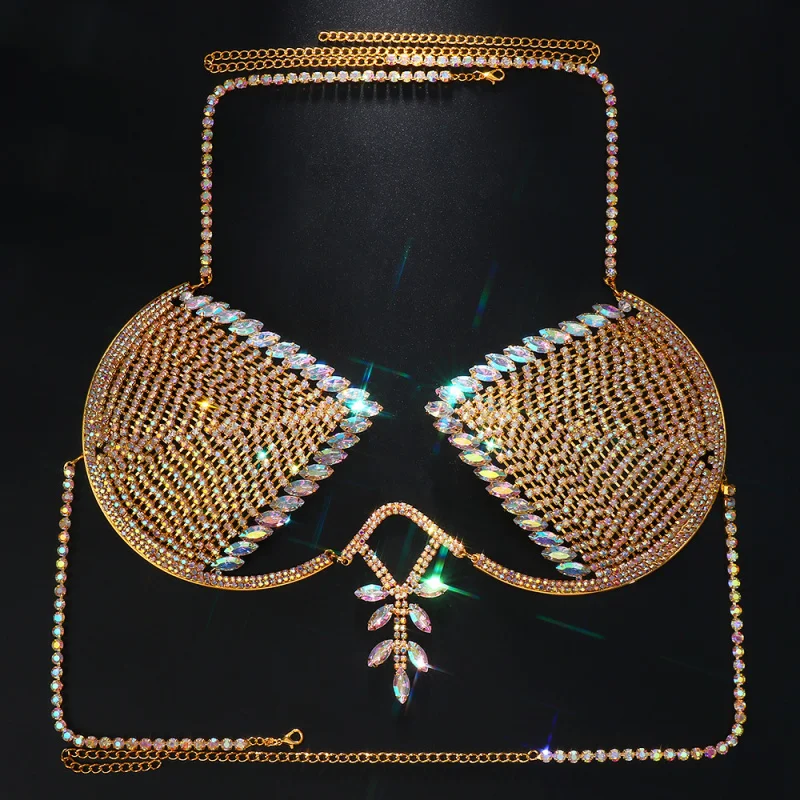 Body Jewelry Woman Chest Chain Sexy Bra Chain Night Club Party Makeup Dance Belly brassiere Dance Beach Outfit