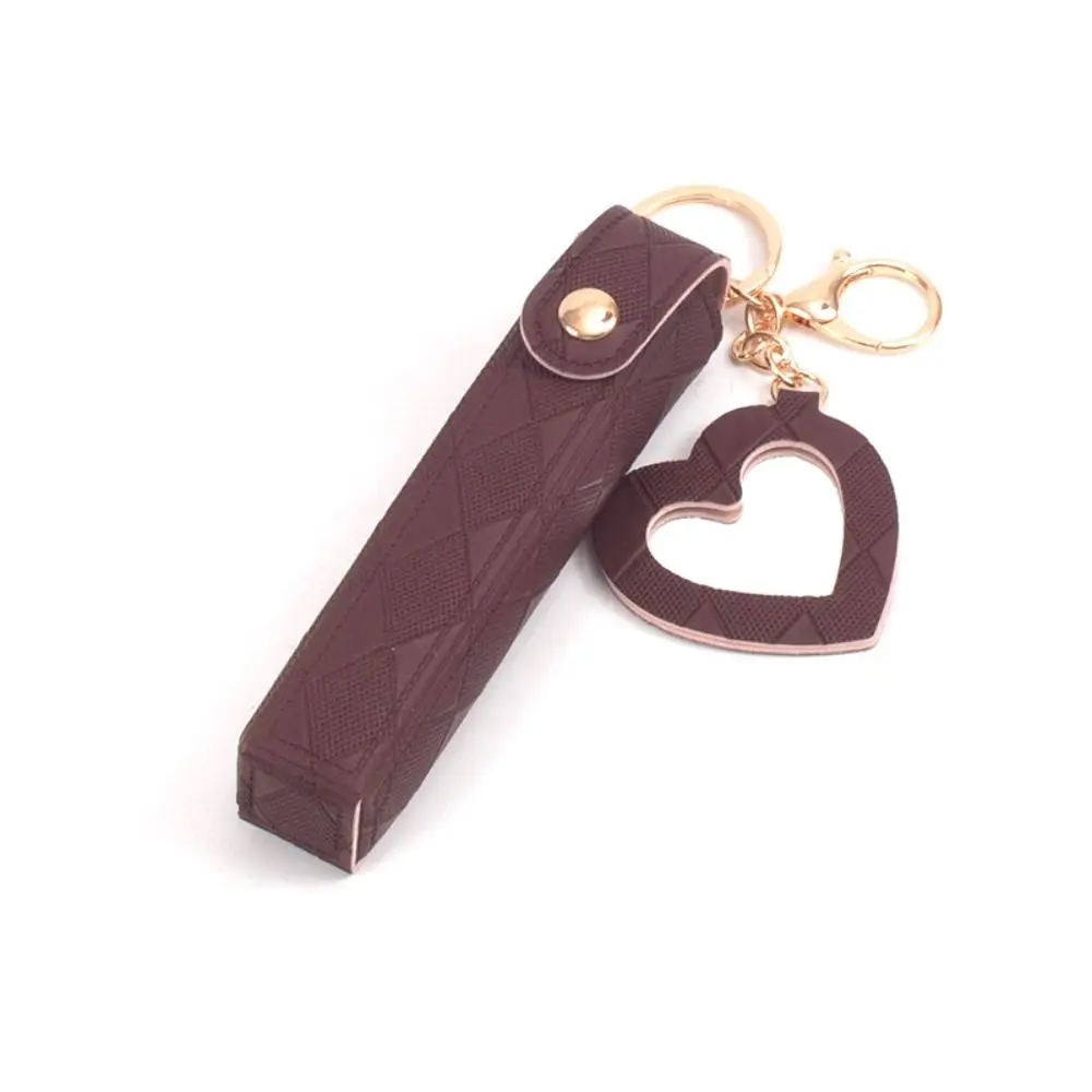 Portable Mini Lipstick Bag Keychain Keychain Design PU Leather Lipsticks Protective Cover with Heart-shaped Mirror