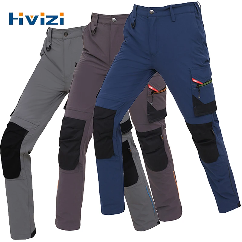 High Stretch Multi Pockets Cargo Pants Men with Reflective Stripes Auto Repair Workwear Pants with Reflectors Cargo Trousers