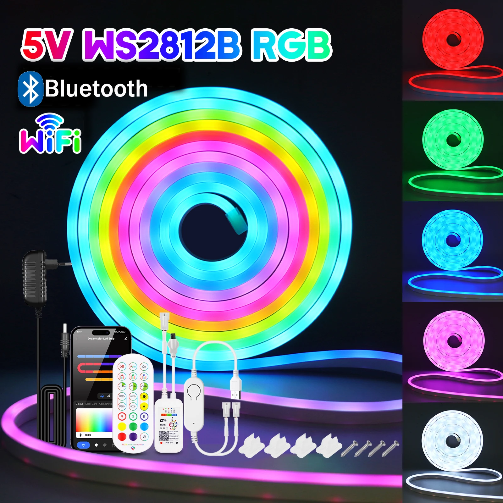 

WS2812B RGB Smart LED Noen Light 5V USB Tuya WiFi Flexible LED Strip Light Waterproof Addressable Pixels LED Tape Bedroom Decor