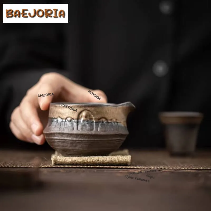 180ml Handamde Gilded Iron Glazed Buddha Tea Pitcher Ancient Early Burnt Coarse Chahai Justice Cup Kung Fu Teaware Gift Supplies