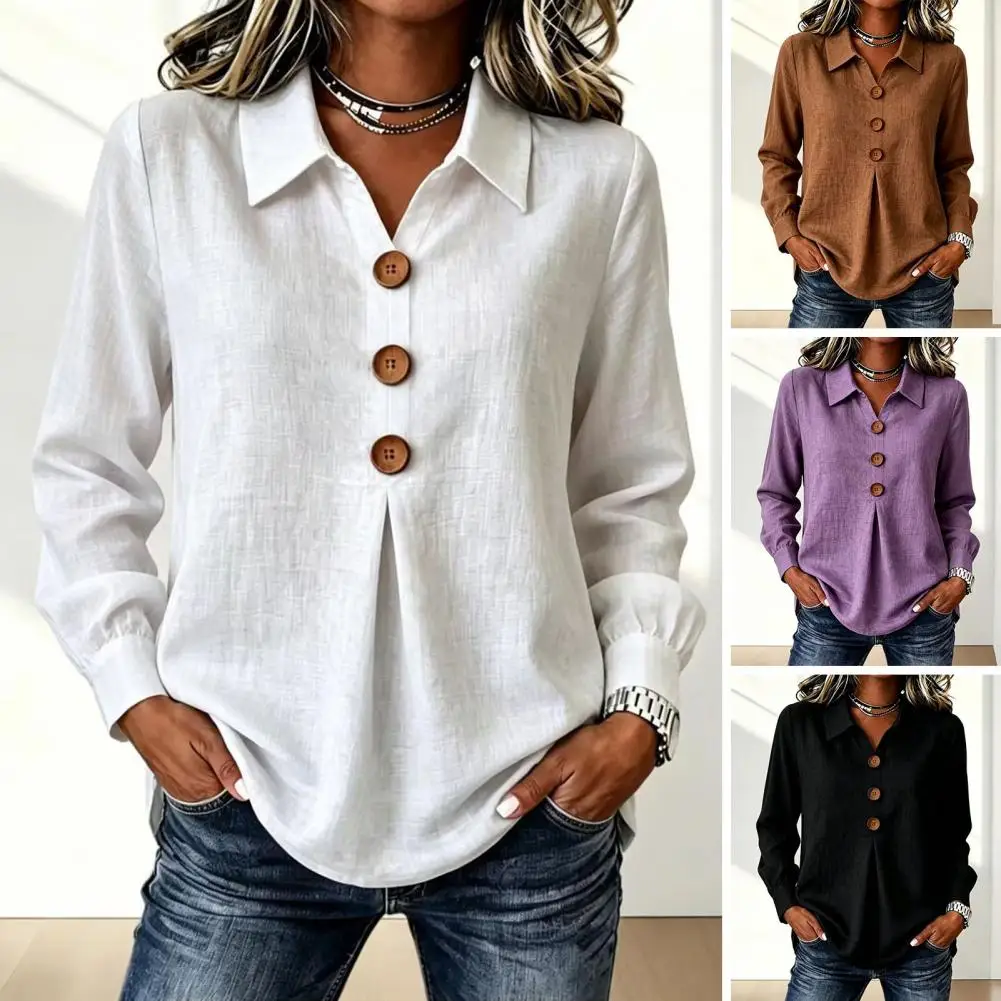 V Neck Long Sleeve Tops Women’s Button Down Blouse Long Sleeve V Neck Tunic Shirt Loose Fit Wrinkle Resistant Work Top Plus