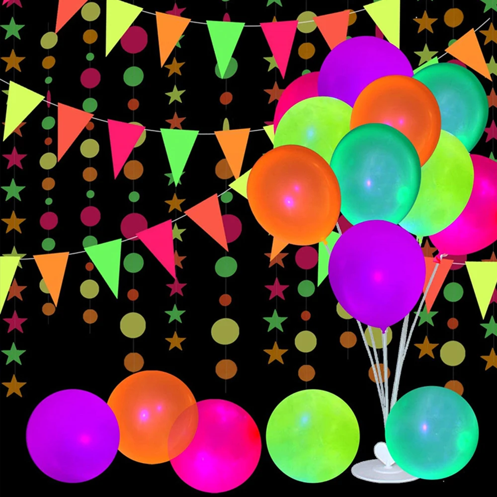 Neon Glücklich Geburtstag Banner Blacklight Partei Liefert Glow in The Dark Geburtstag Banner Schwarz Licht Reaktiven UV Party Zubehör – Detail 20