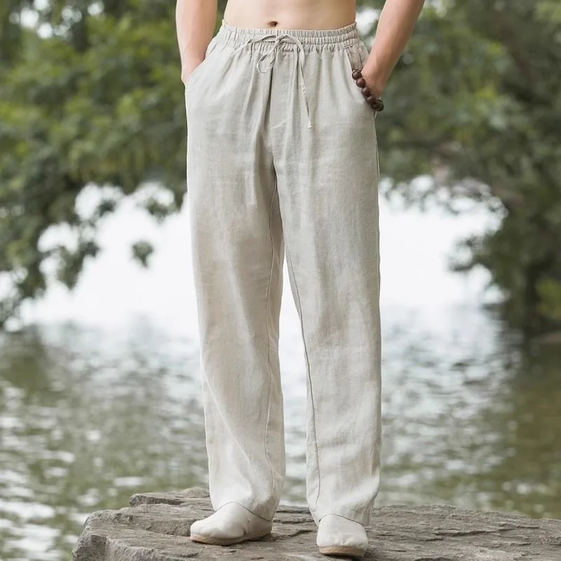 

2024 new men's cotton linen pants men's autumn new breathable solid color linen pants fitness streetwear s-5XL pants