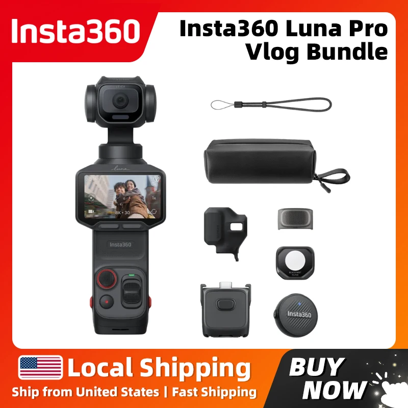 Insta360 Luna Pro Vlog Bundle 8K30Fps Dolby Vision Video 4× Highres Zoom 10-Bit I-Log