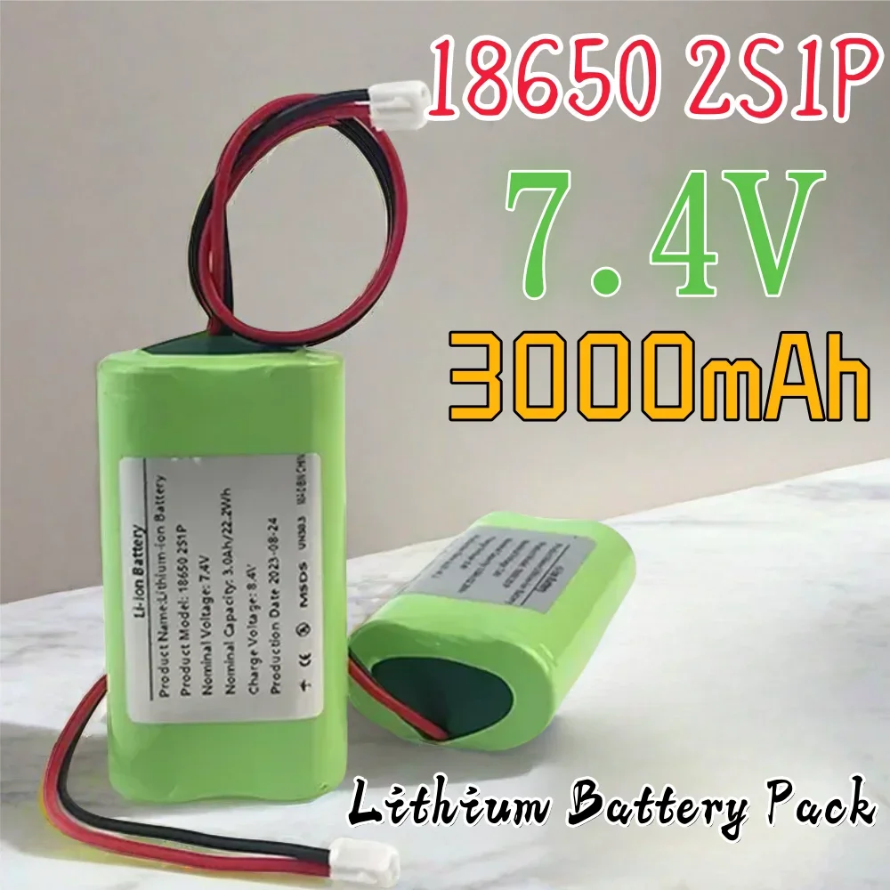 Paquete de batería de litio con enchufe de XH2.54-2P, adecuado para proyectores, altavoces, monitoreo inalámbrico, 2S1P, 7,4 V, 3000mAh