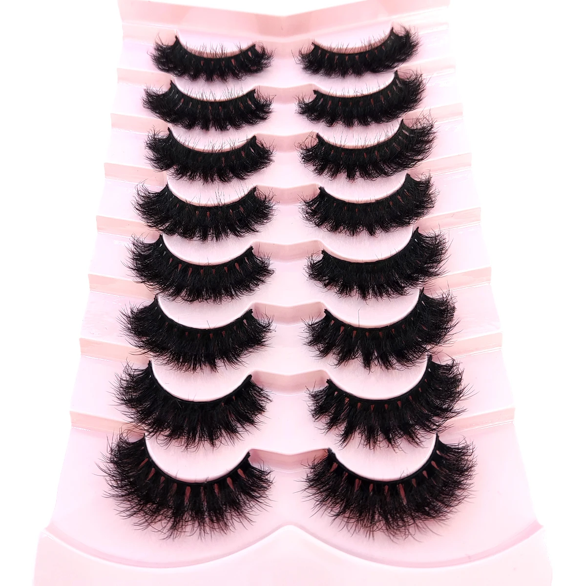 HBZGTLAD 8 Paar natürliche russische gestreifte Nerzwimpern, 3D-falsche Wimpern, Volumen, gewellt, falsche Wimpern, Wimpernverlängerung, Make-up