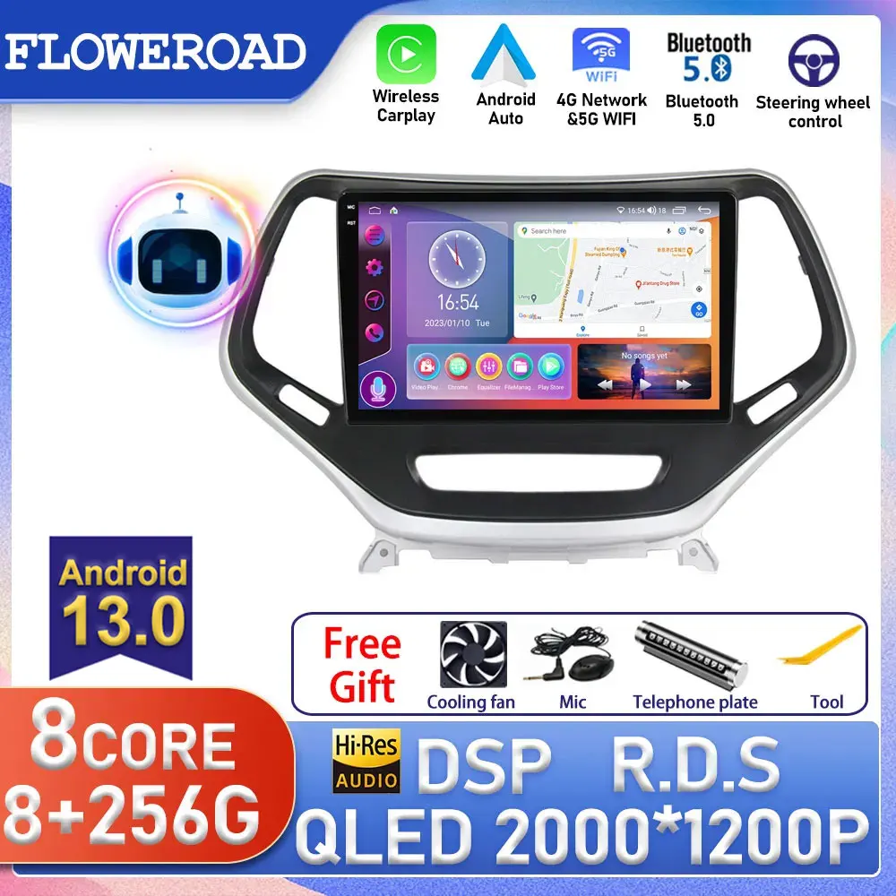 

Android Auto For Jeep Cherokee 5 KL 2014 - 2018 Car Radio Multimedia Player Navigation GPS DSP BT 5.0 IPS Carplay Stereo Screen