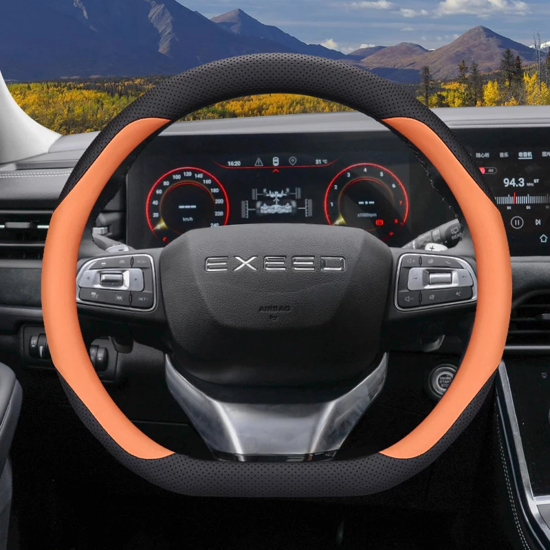 

For EXEED TXL 400t RX Stellar VX Vantas LX PHEV 2023 Universal Car Steering Wheel Cover D-type Car Accessories Genuine Leather