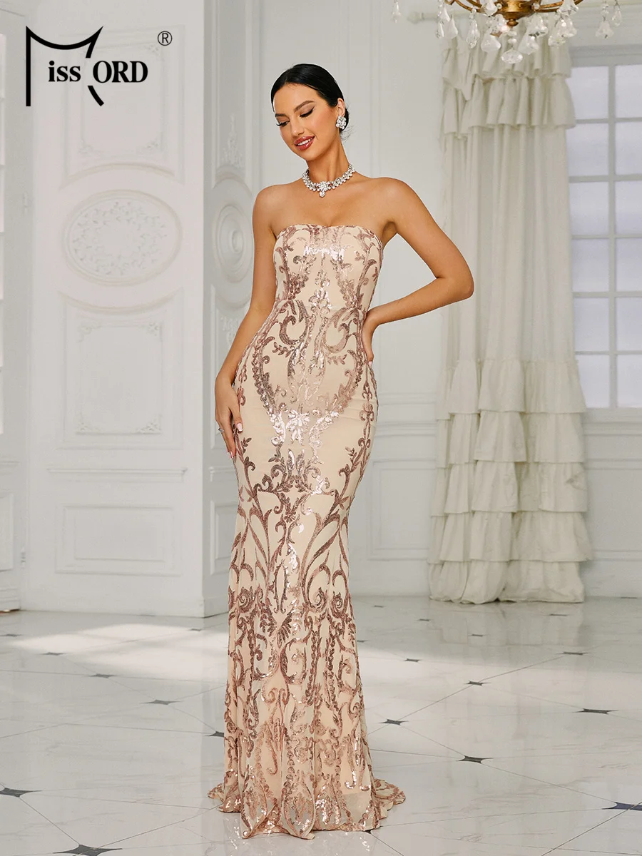 Missord New Strapless Backless Cocktail Sequin Mermaid Evening Wedding Bride Birthday Party Formal Occasion Dresses