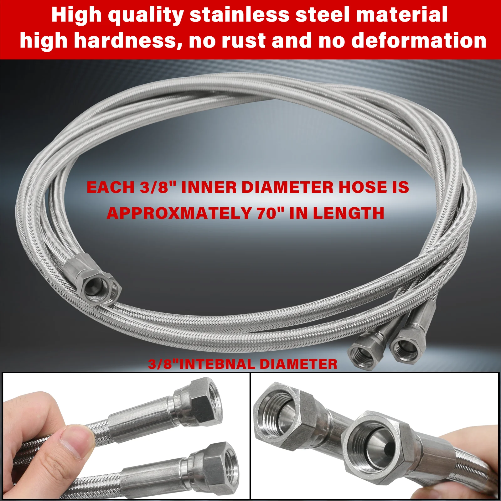 Stainless Steel S Braided Transmission Cooler Hose Line 70 Inch for GMC Chevy 1996-2021 700R4 4L60 4L60E 4L65E 4L80E
