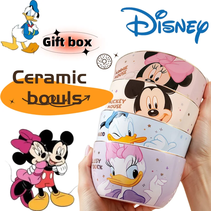 

new Mickey Minnie Daisy cute and sweet creative kawaii cartoon peripheral elementary school student tableware rice bowl gift box