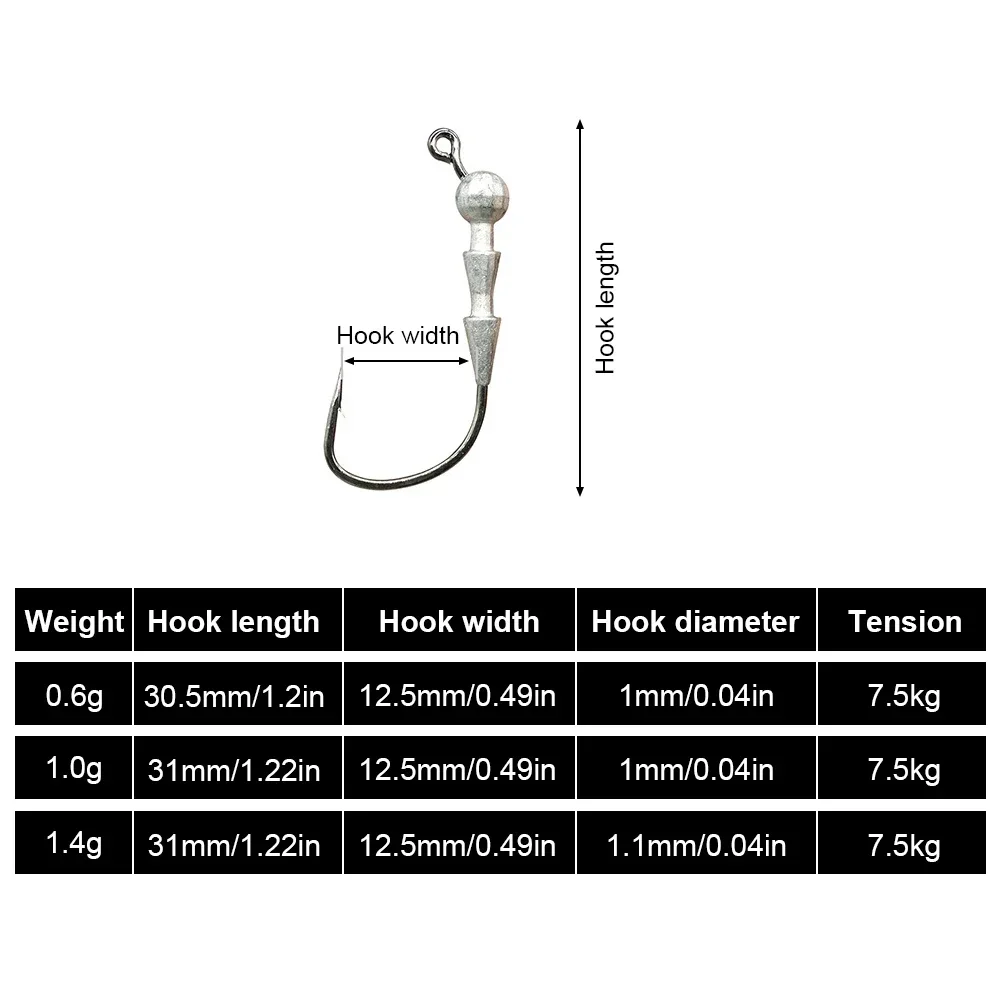 5 قطع خطافات تحوم 0.6 جرام 1 جرام 1.4 جرام   خطافات رأس تهزهز، خطاف القفز عالي الكربون من الفولاذ أبردين، خطاف صيد صغير، خطاف باس سمك السلمون المرقط