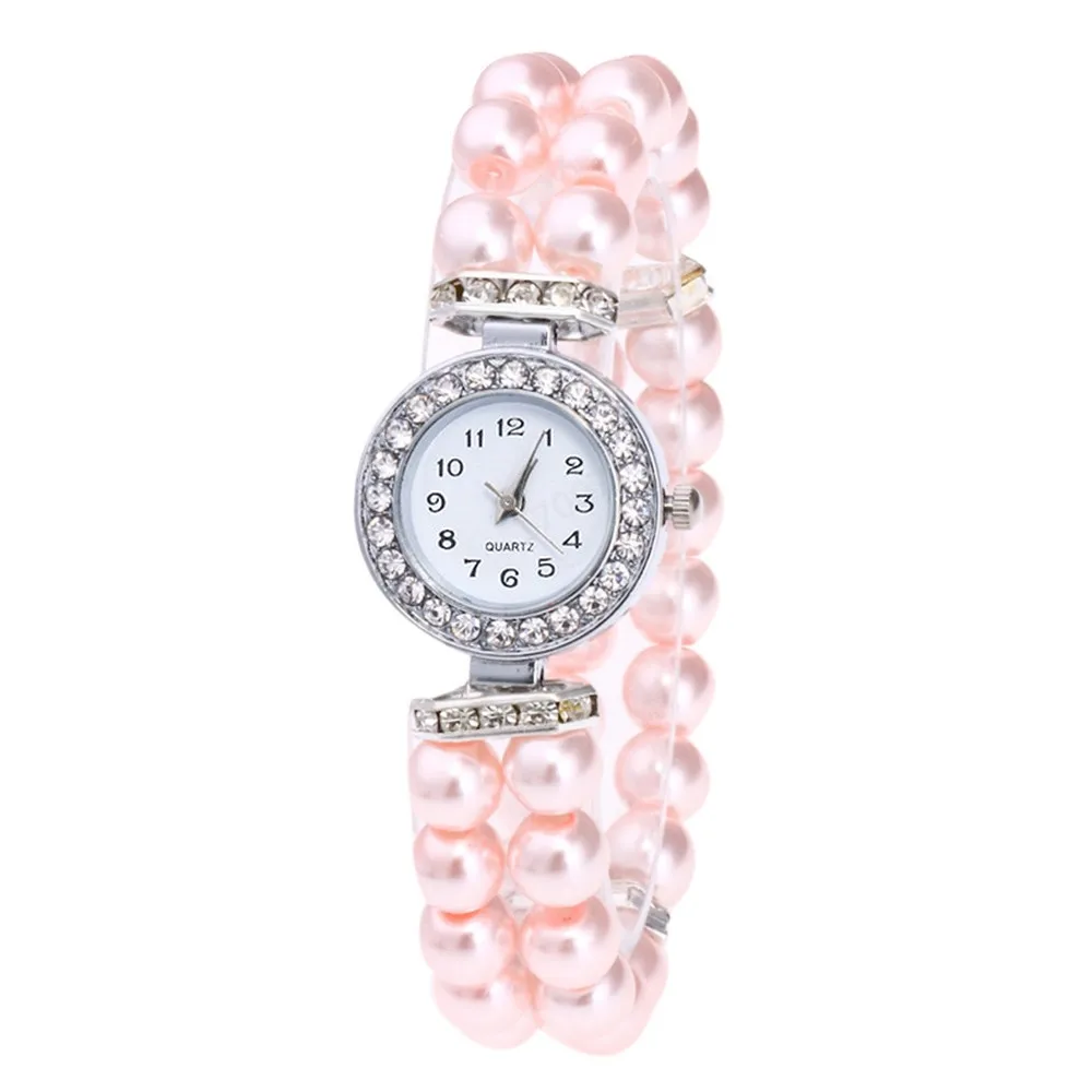 Fashionable And Versatile Exquisite Luxury Ladies’ Pearl Chain Round Dial Diamond Edge Embroider Quartz Watch Suitable For Party