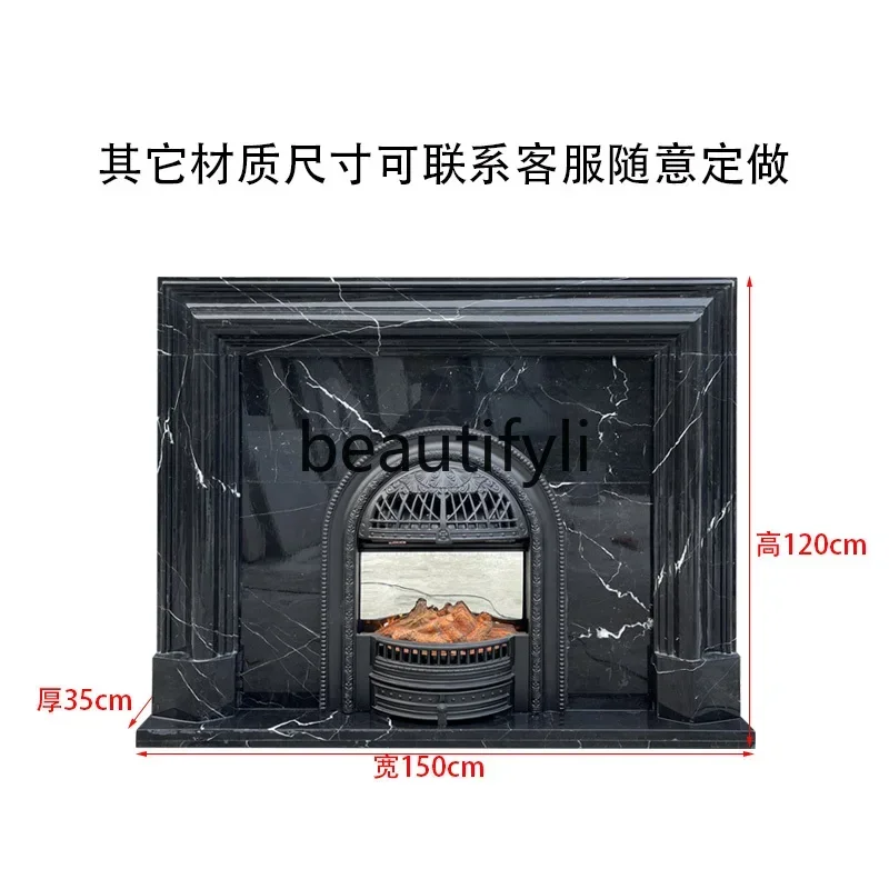 A132 Marble black and white root stone stone carving French European modern simple American villa living room decoration firepla