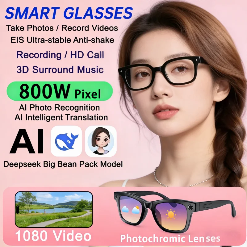 

2026 New 800W Pixel HD Camera 32GB Smart Glasses Women Take photo shoot Video AI Translation Recording Waterproof AI Glasses Men