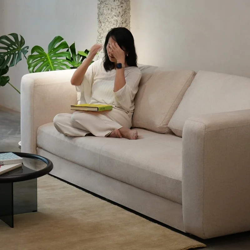 

Small apartment living room straight row fully removable and washable sofa high-end cream wind fabric sofa