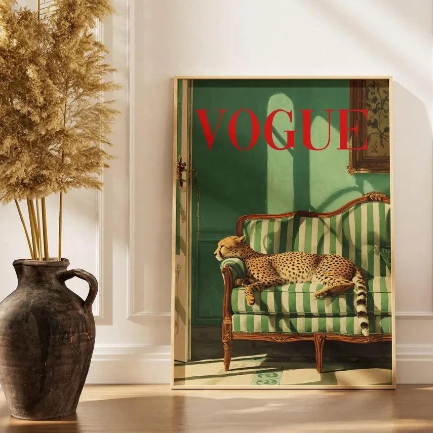 Arte Mural Vintage de Animales, Imagen de Leopardo de Revista de Moda, Póster Vintage, Impresión en Lienzo, Decoración para S