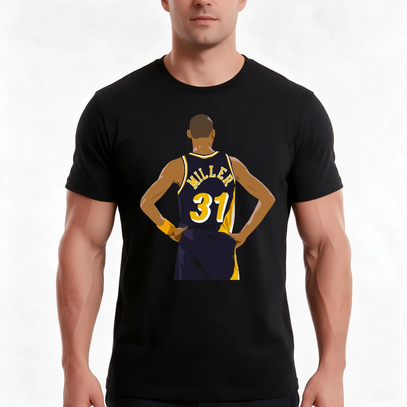 Reggie Miller Back-To T-Shirt, Summer Casual Cotton Tee, Oversized Streetwear Tops, Vintage Graphic Print, Unisex Men Women