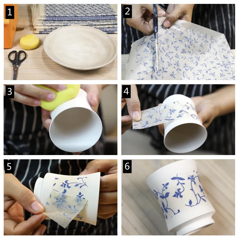 1PC New Pottery Transfer Paper Underglaze Flower Paper DIY Ceramic Coloring Jingdezhen Blue and White Porcelain Plain Decal