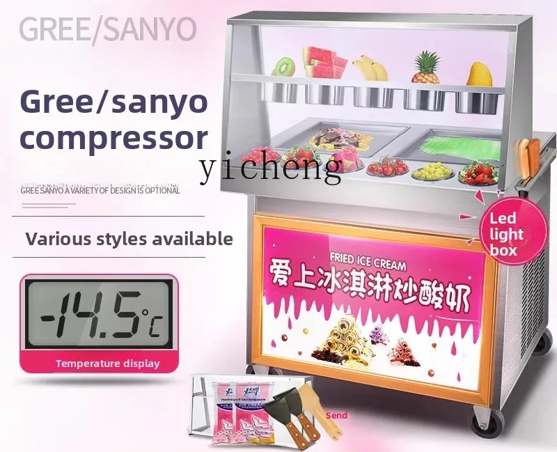 

ZK commercial double pot fried ice cream roll fruit smoothie ice porridge machine automatic fried yogurt machine