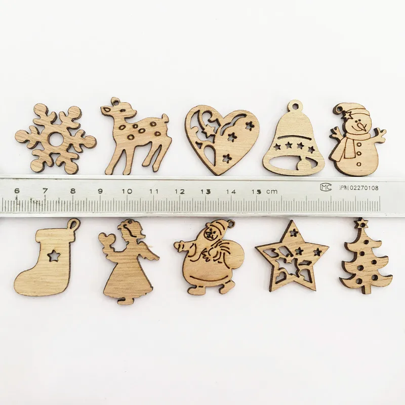 50Pcs Merry Christmas Wooden Baubles Tags Christmas Tree Decorations Art Craft Ornaments Christmas DIY New Year Decors Toys Set